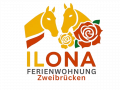 Logo der Ferienwohnung Ilona in Zweibrücken mit zwei stilisierten Pferdeköpfen und Rosenmotiv – offizielles Markenlogo der Unterkunft.